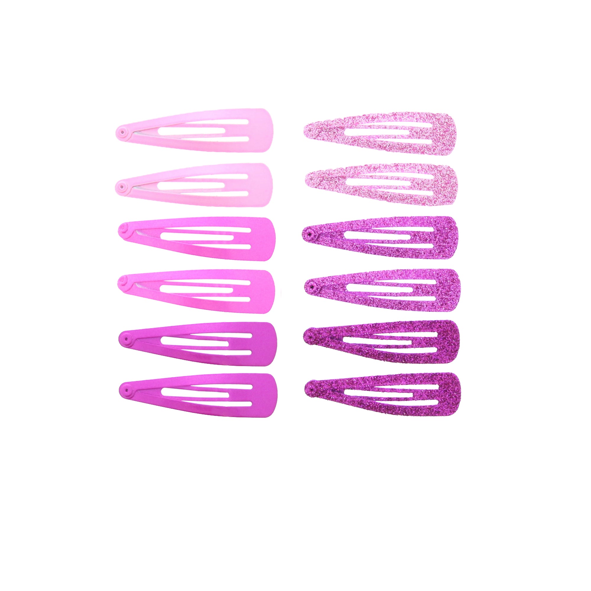 12 on a Card 5cm Plain & Glitter Shades Metal Hair Snapclips
