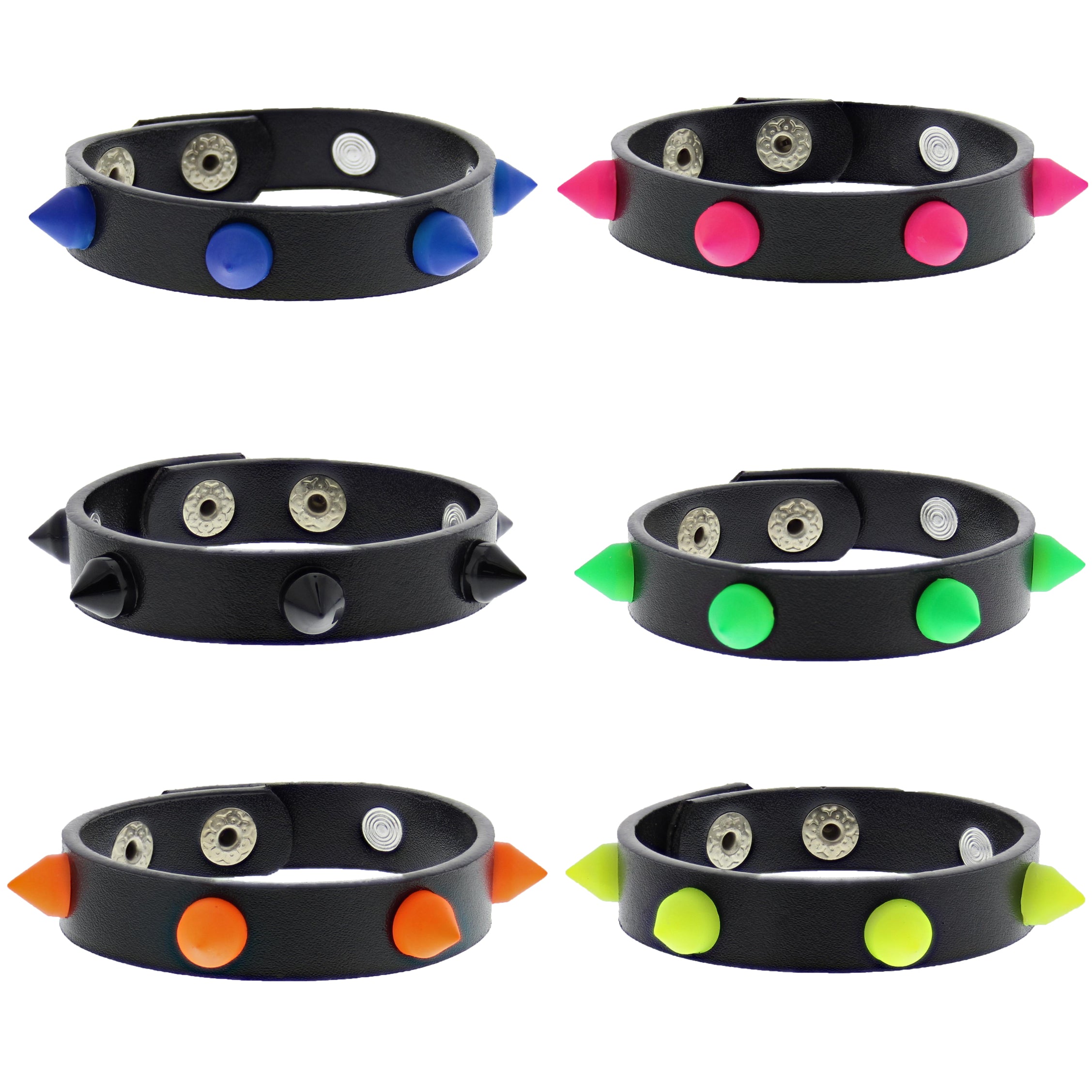 Assorted Colour Conical Studded PU Bracelets