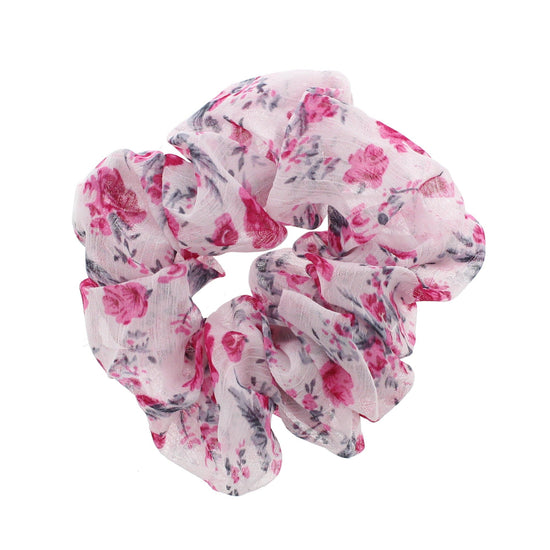 Pale Floral Print Chiffon Hair Scrunchie