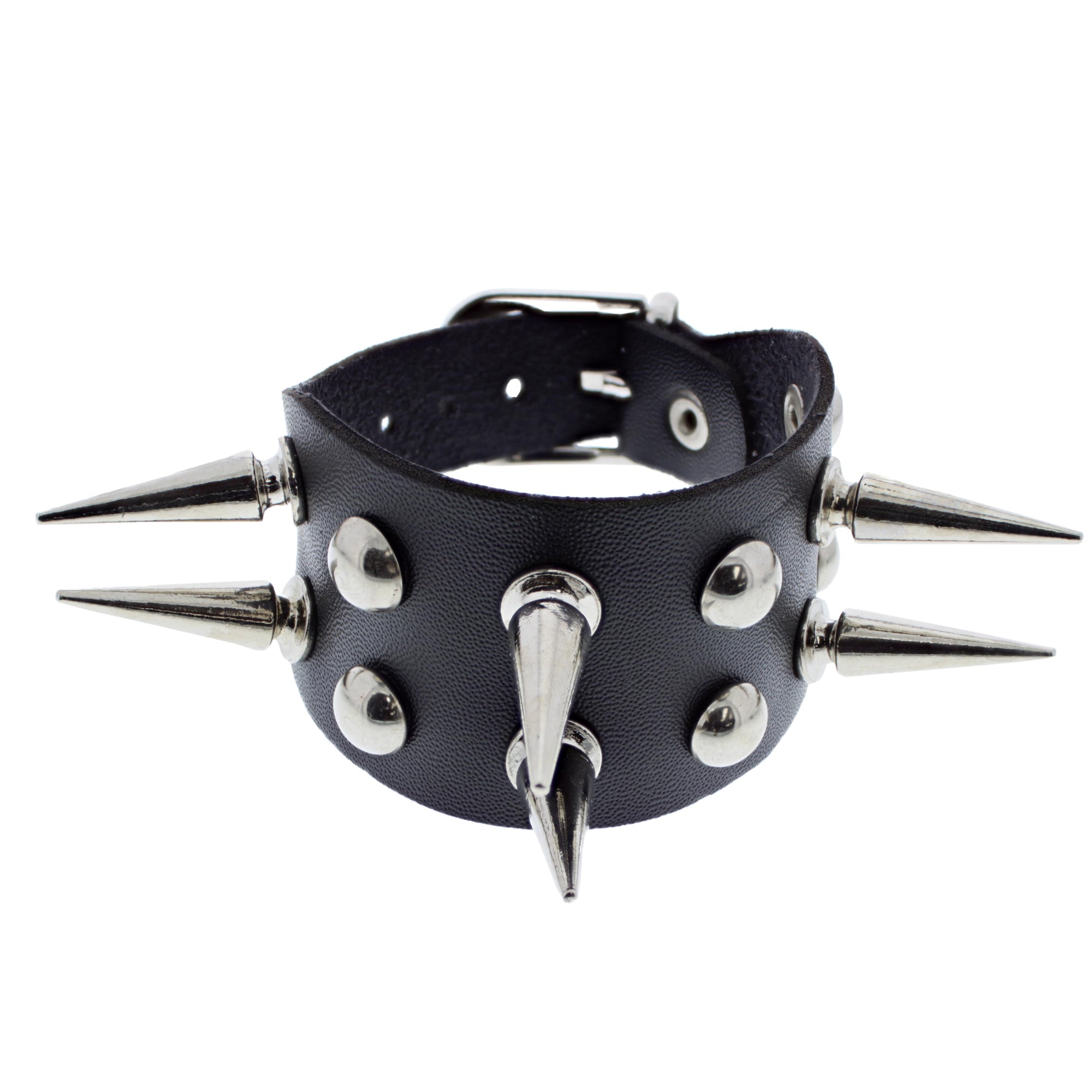Dual Row Spike Studded PU Leather Bracelet