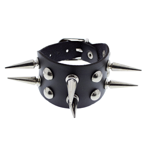 Dual Row Spike Studded PU Leather Bracelet