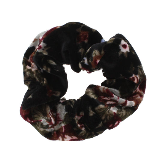 Black Floral Print Velvet Hair Scrunchie