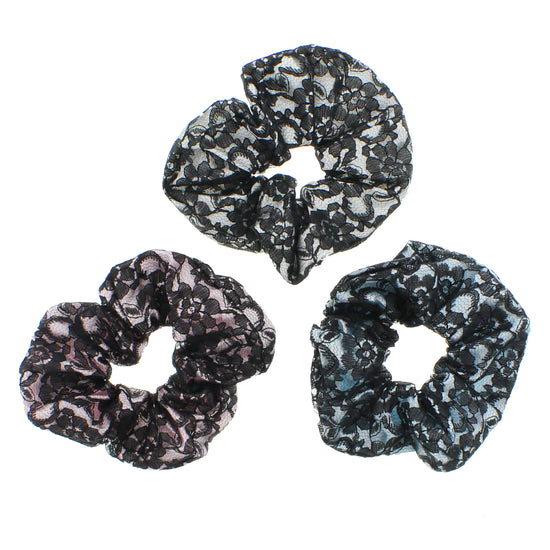 Assorted Colour Floral Print Lace Hair Scrunchies