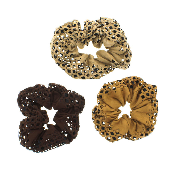 Assorted Brown Shades Crochet Suede Scrunchies