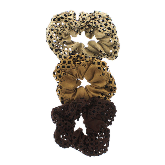 Assorted Brown Shades Crochet Suede Scrunchies
