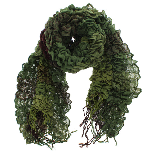 Wrinkled Checkered Brown & Green Warm Winter Scarf