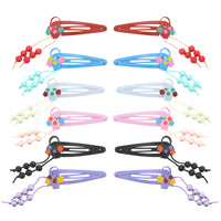 12 on a Card Assorted 5cm Pearl & Floral Metal Hair Snapclips