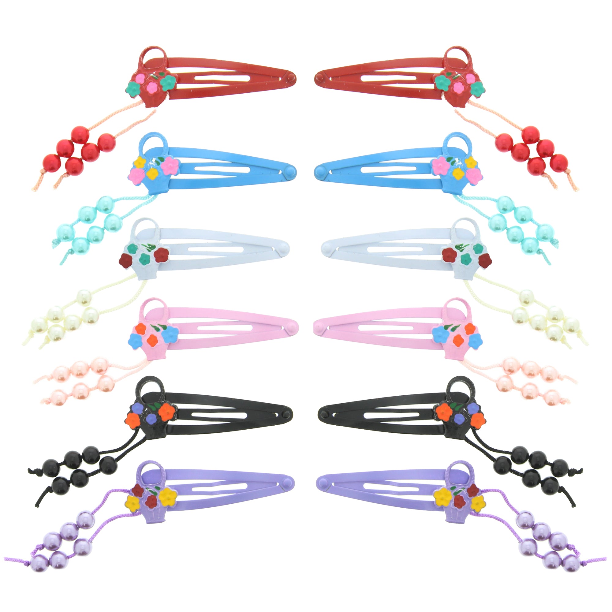 12 on a Card Assorted 5cm Pearl & Floral Metal Hair Snapclips