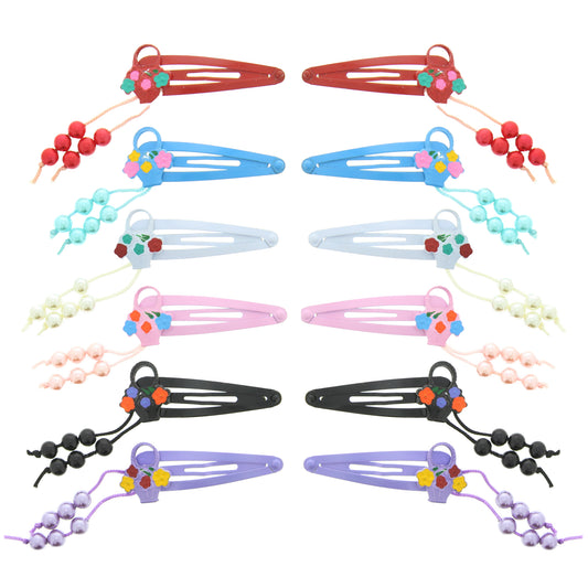 12 on a Card Assorted Colour 5cm Pearl & Flower Basket Metal Snapclips