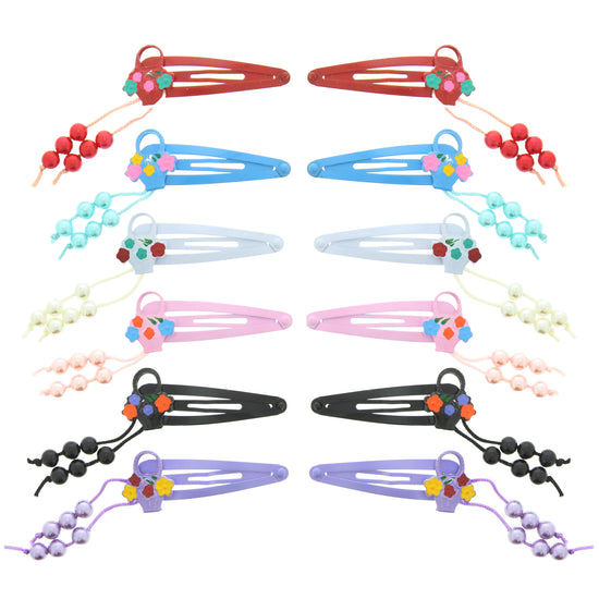 12 on a Card Assorted 5cm Pearl & Floral Metal Hair Snapclips