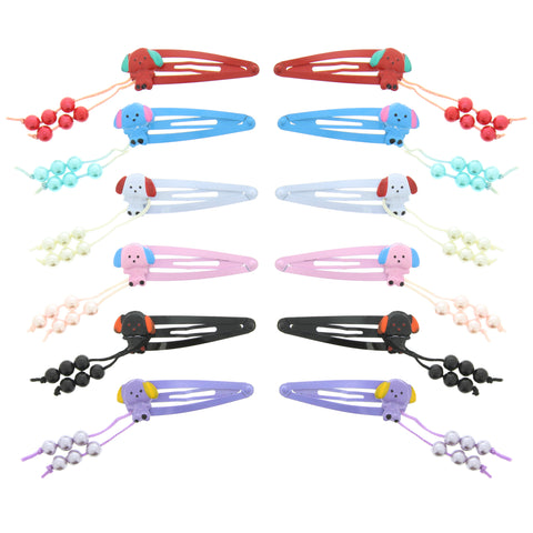 12 on a Card Assorted Colour 5cm Pearl & Puppy Metal Snapclips