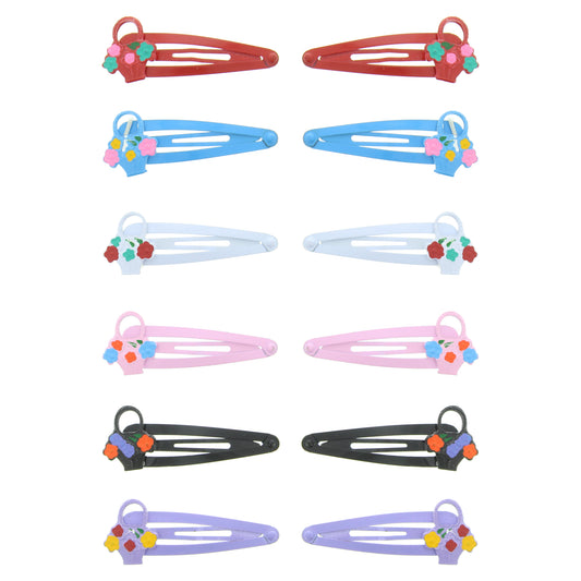 12 on a Card Assorted Colour 5cm Flower Basket Metal Snapclips