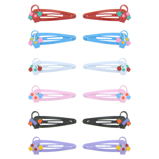 12 on a Card Assorted Colour 5cm Flower Basket Metal Snapclips
