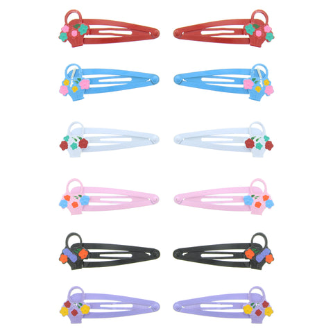 12 on a Card Assorted Colour 5cm Flower Basket Metal Snapclips