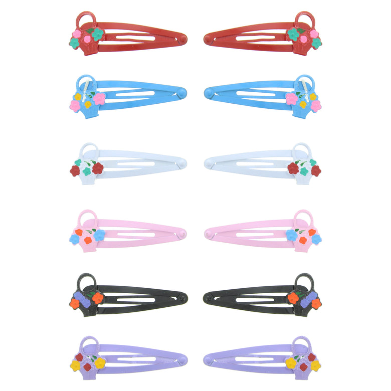 12 on a Card Assorted Colour 5cm Flower Basket Metal Snapclips