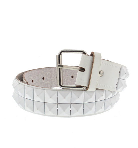 2 Row Studded Leather White Pyramid Belt