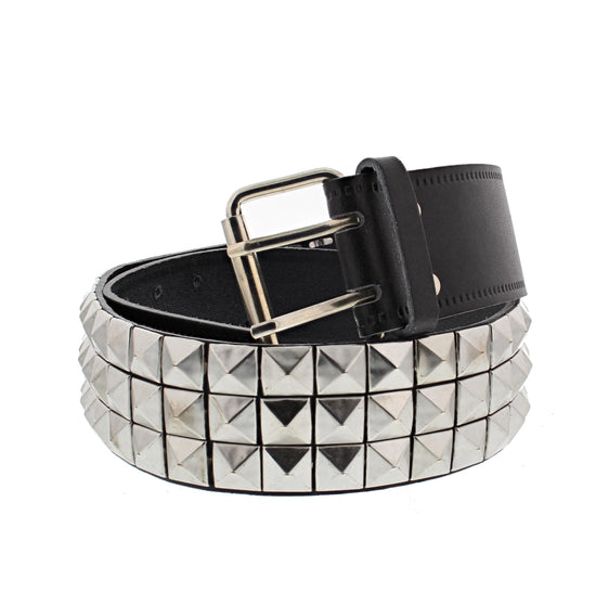 3 Row Studded Reconstructed Leather Pyramid Belt