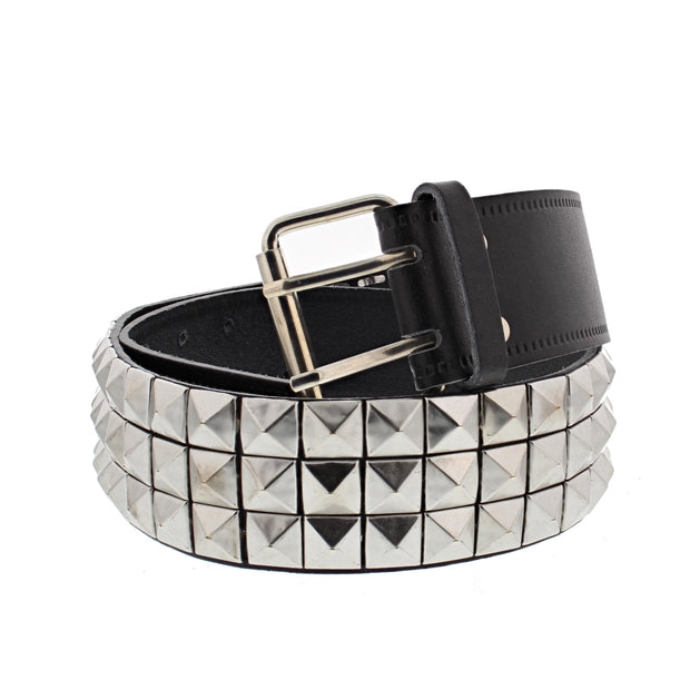 3 Row Pyramid Studded Black PU Belt