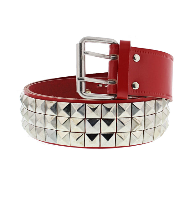 3 Row Pyramid Studded Reconstructed Leather Belt