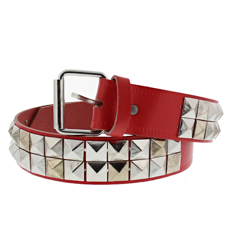 2 Row Pyramid Studded Reconstructed Leather Belt