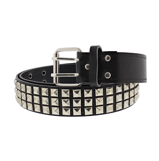 3 Row Spaced Black PU Pyramid Belt