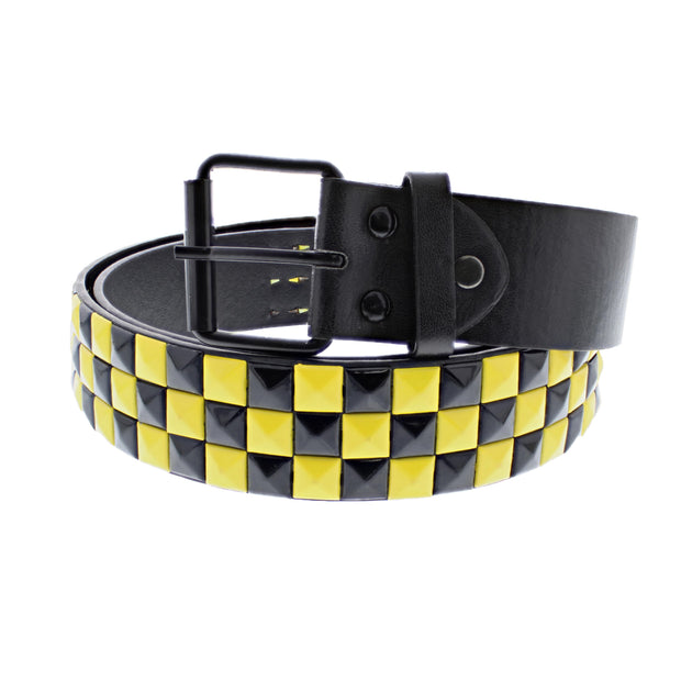 Bicolour Chessboard 3 Row Pyramid PU Belt