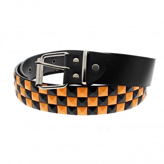 Bicolour Chessboard 3 Row Pyramid PU Belt