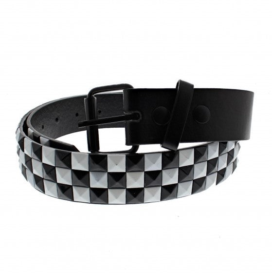 Bicolour Chessboard 3 Row Pyramid PU Belt