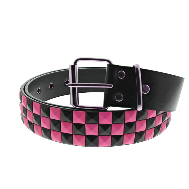 Bicolour Chessboard 3 Row Pyramid PU Belt