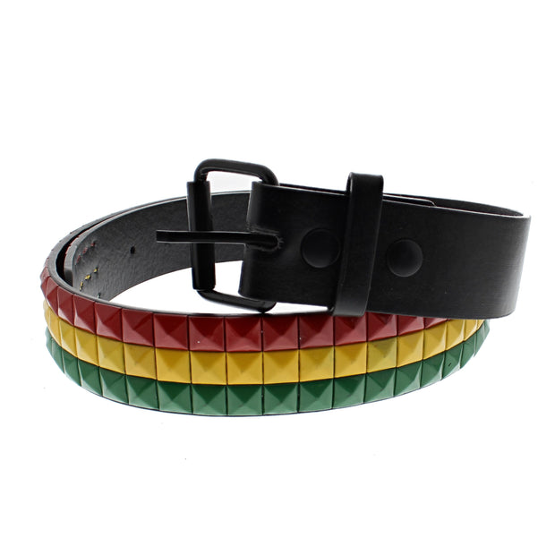 Rasta Coloured 3 Row Pyramid Belt