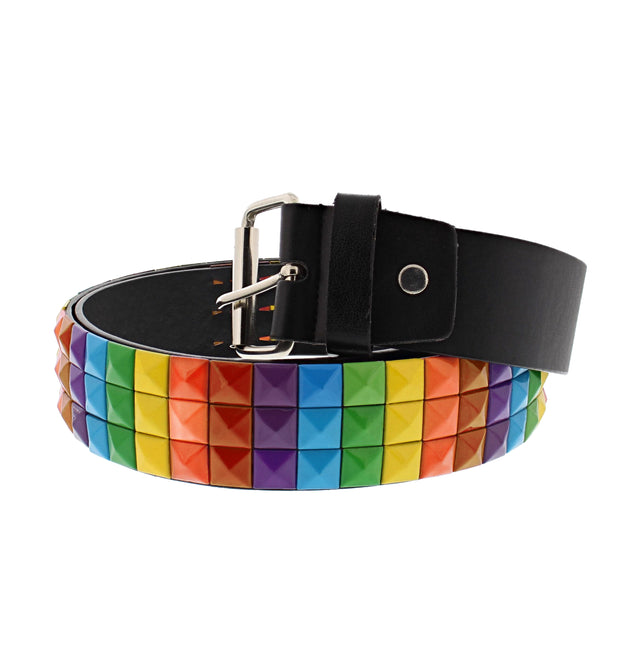 Rainbow 3 Row Chessboard Pyramid PU Belt