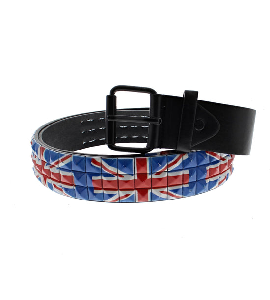 Union Jack/ British Flag 3 Row Pyramid PU Belt