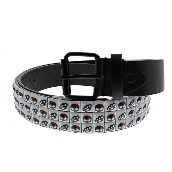 3 Row Pyramid PU Belt With Skull & Knuckle Dusters