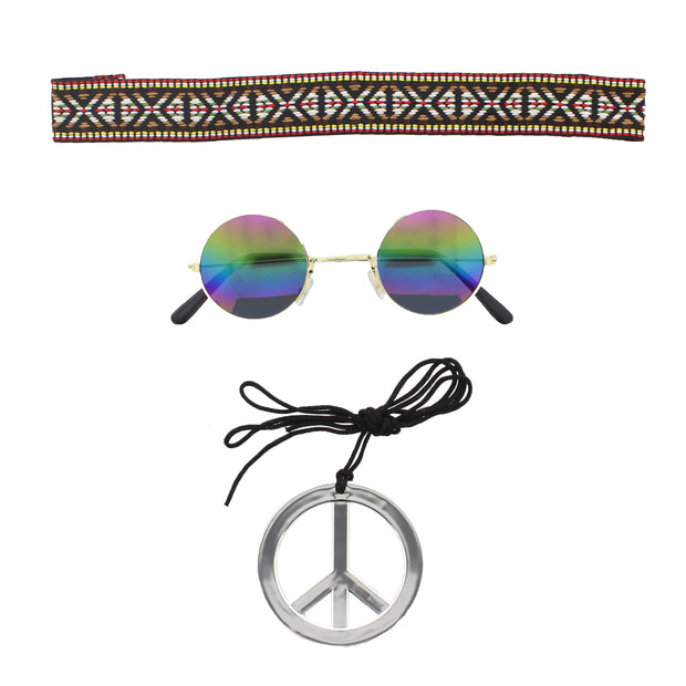 Instant Hippie Kits Includes Headband, Necklace and Sunglasses