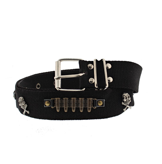 Black Canvas Belt with Skull