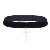 Black Velvet Choker with Large Silver Cross