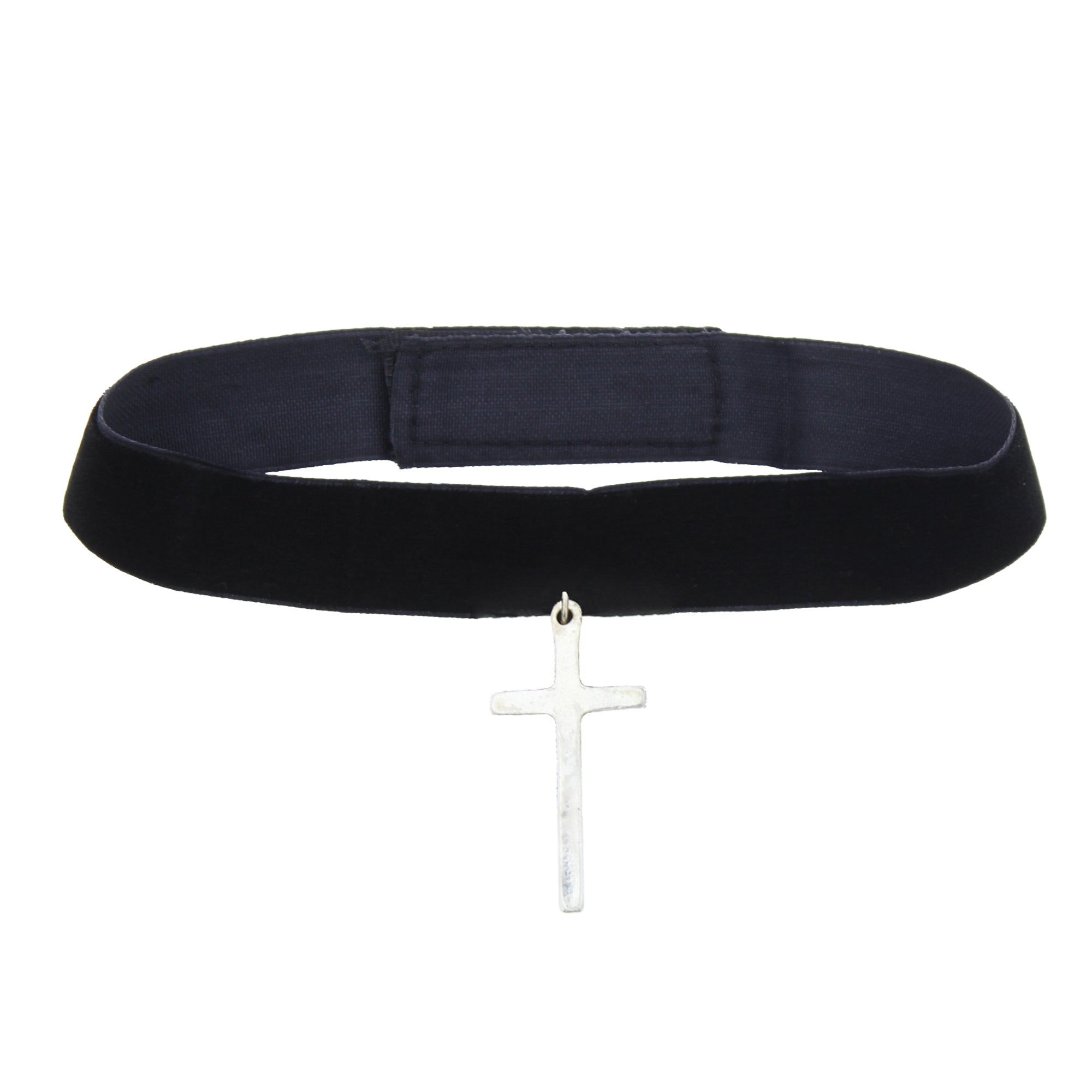 Black Velvet Choker with Large Silver Cross