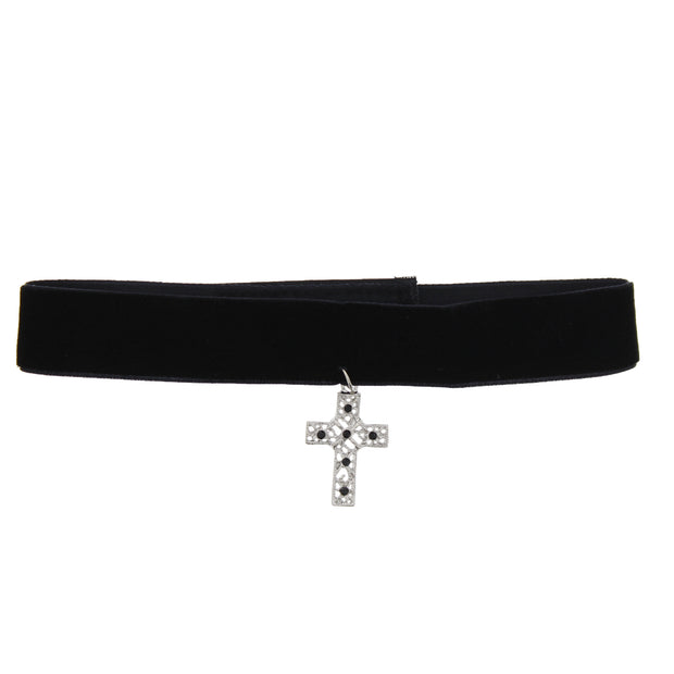 Black Velvet Choker with Black Stone Cross