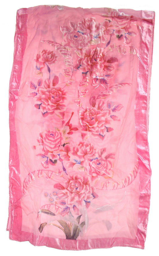Pink Floral  Devore Velvet Scarf