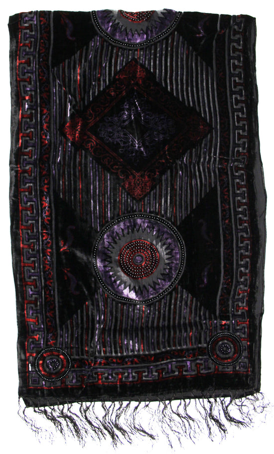 Black Purple Diamond Devore Velvet Scarf