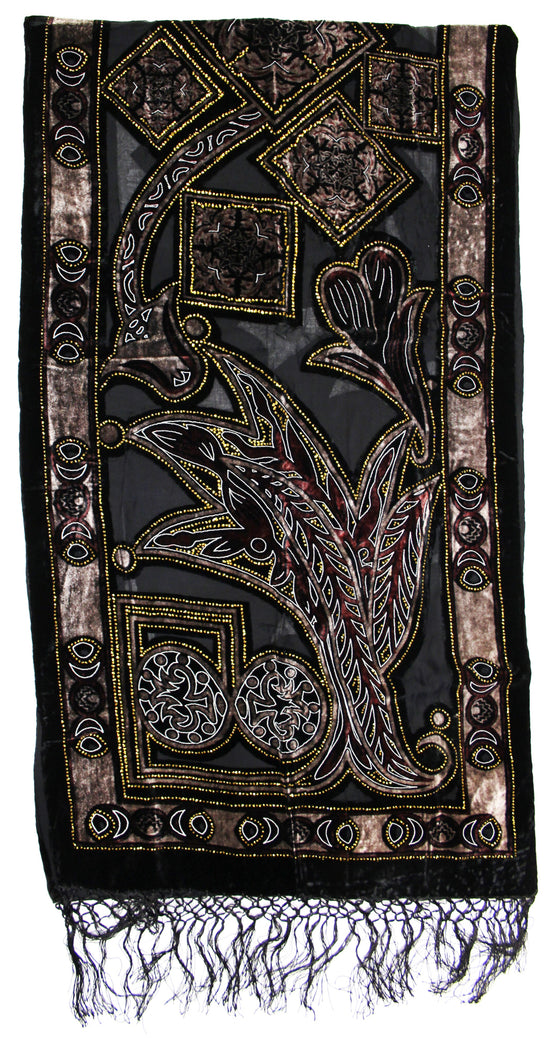 Multipatterned Devore Velvet Scarf with Border