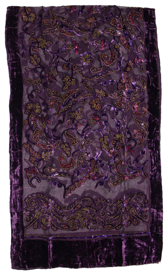 Pink Purple Gold Leaf  Devore Velvet Scarf with Border