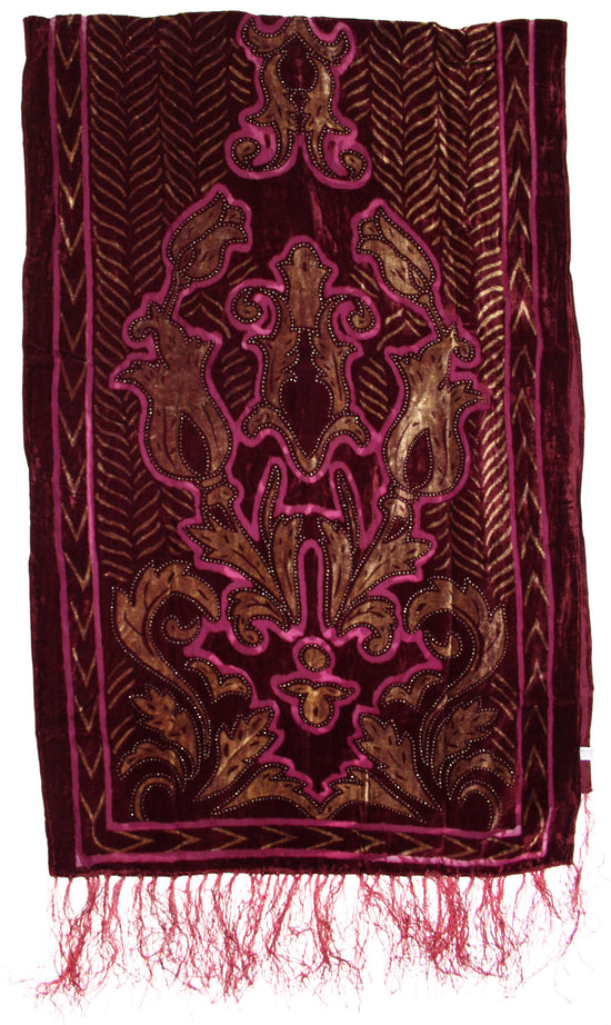 Brown Pink Floral Patterned Devore Velvet Scarf
