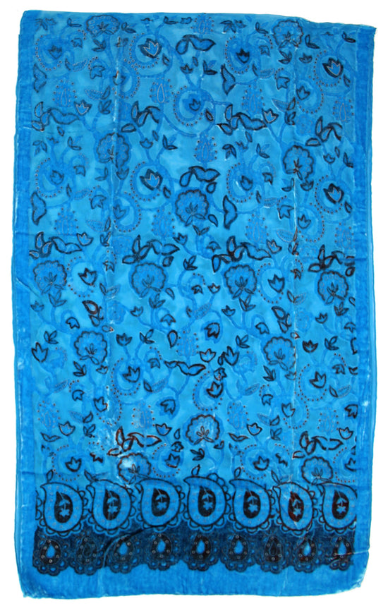 Light Blue Leaf Devore Velvet Scarf
