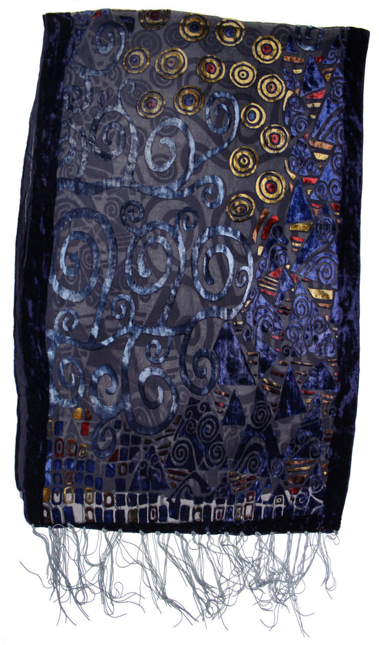 Multicoloured Swirl Devore Velvet Scarf