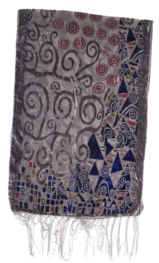 Blue Grey Geometrical Figures Devore Velvet Scarf