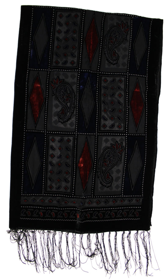 Red & Navy Blue Diamond Devore Velvet Scarf