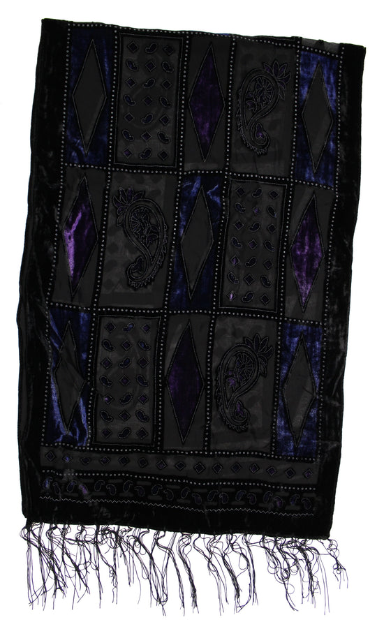 Blue & Purple Diamond Devore Velvet Scarf with Border