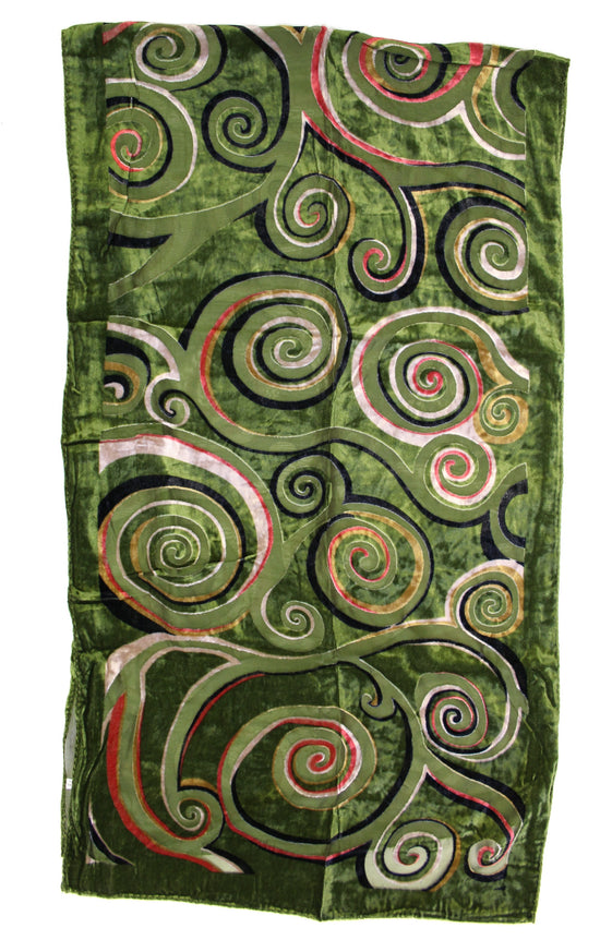 Green Swirl Devore Velvet Scarf
