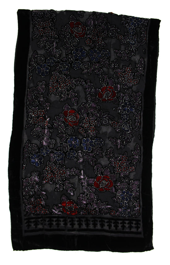 Multicoloured Floral Devore Velvet Scarf with Border